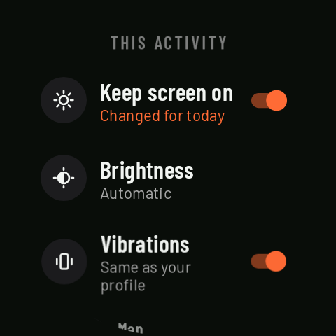 This activity, with two changes for today: Keep screen on and the map with north up