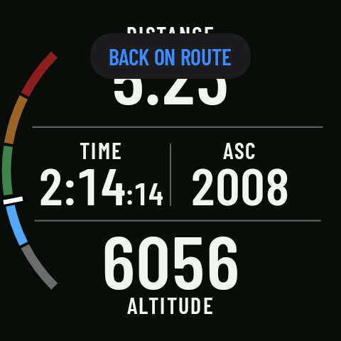 The alert when you get back to the route: BACK ON ROUTE