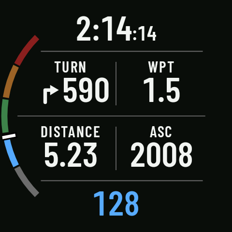 The Next turn field, with its arrow, and the Next waypoint field on a page