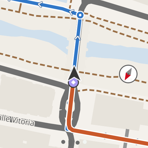 The map in direction of travel with the compass needle: the red tip points north