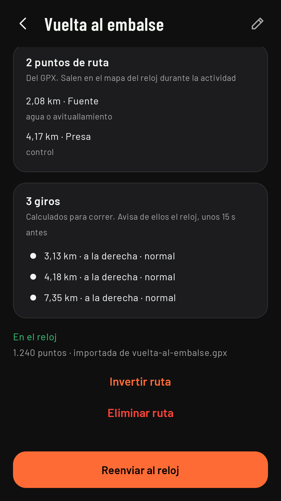 La ficha de una ruta bajada: los giros y los puntos de ruta