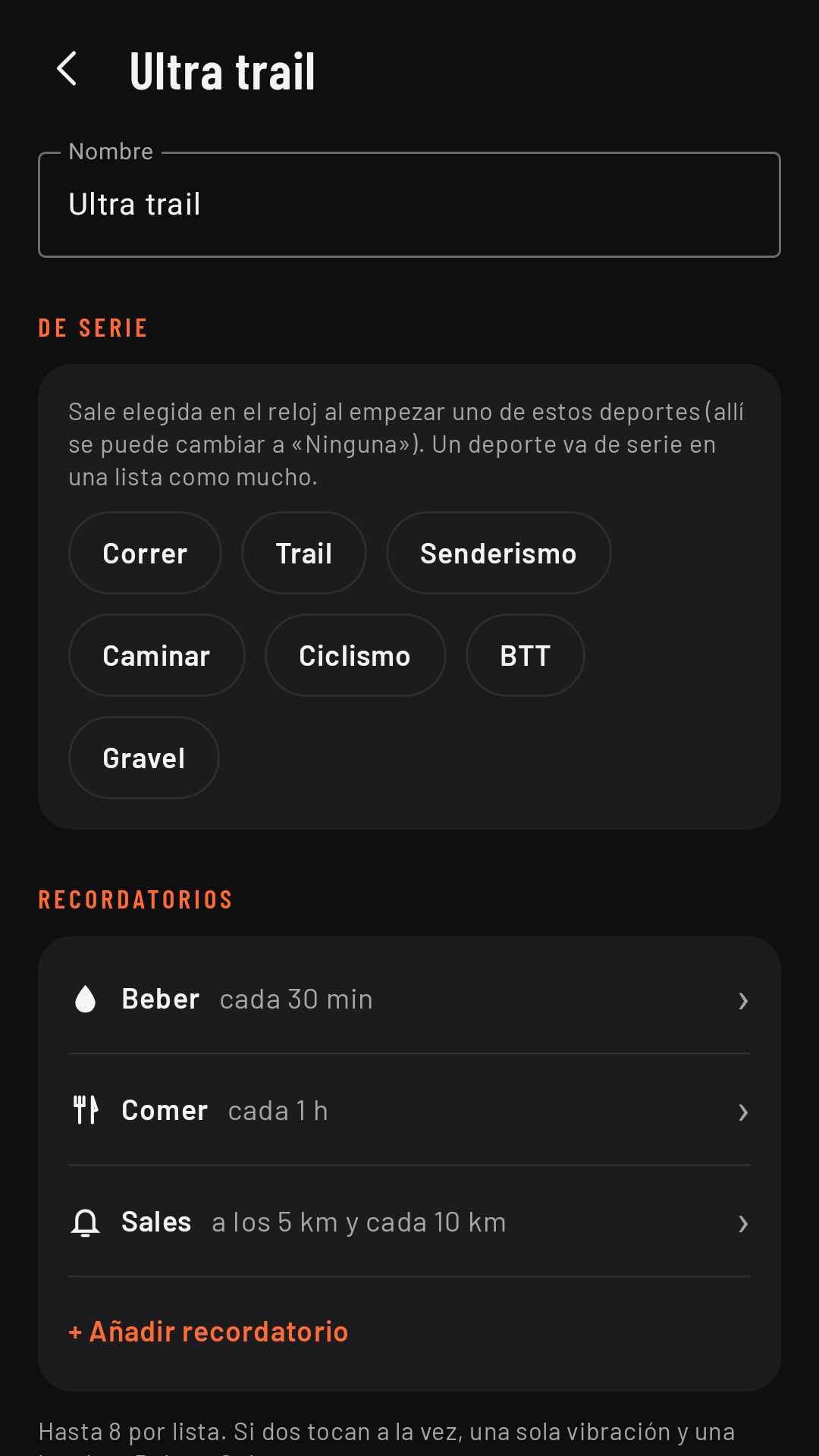Una lista de recordatorios: su nombre, de serie en qué deportes y sus recordatorios