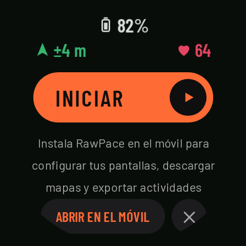 La pantalla de inicio sin la app del móvil instalada: el aviso y el botón ABRIR EN EL MÓVIL