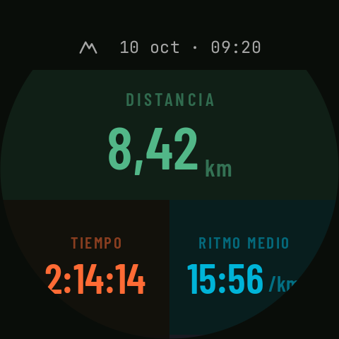 La ficha de una actividad en el reloj, ya en el móvil