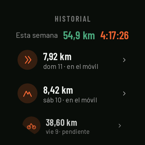 El historial del reloj: la semana y las últimas actividades, una incompleta