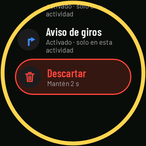 En pausa, al final de la lista de la corona: Descartar (mantén 2 s)