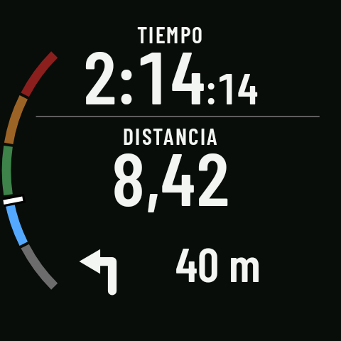 El aviso de giro en el sitio de la última fila: a la izquierda, con la distancia