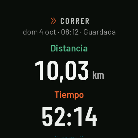 El resumen al terminar: Guardada, la distancia y el tiempo