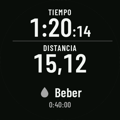 Un recordatorio en la última fila de la página: Beber, a los 0:40:00